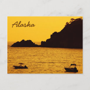 Postal de puesta de sol amarilla de Alaska con bar