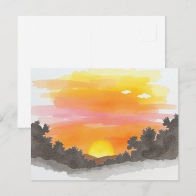 Postal de puesta de sol dorada en el horizonte esc (Anverso / Reverso)