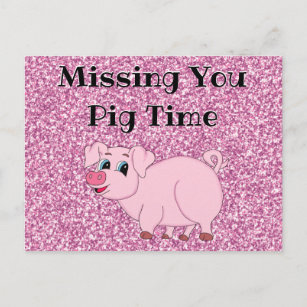 Postal de Purpurina de cerdo rosa