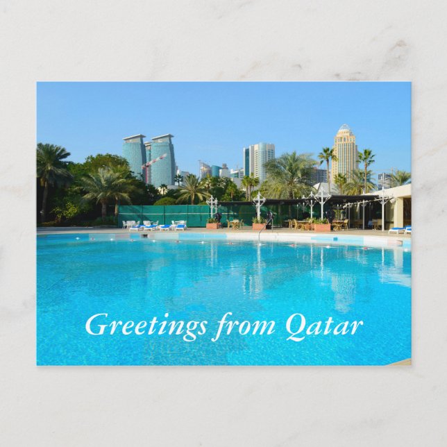Postal de Qatar, Doha pool y skyline postcard (Anverso)