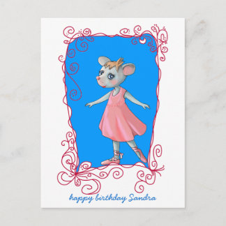 Postal de ratón de ballet rosa
