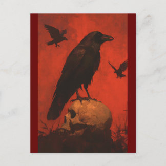 Postal de raven y cráneo