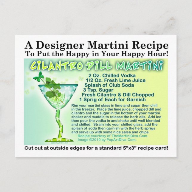Postal de receta de Cilantro Dill Martini (Anverso)