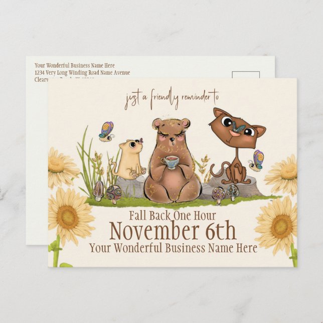 Postal de recordatorio de cambio de tiempo de caíd (Anverso / Reverso)