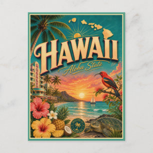 Postal de recuerdo de viaje retro de Hawái