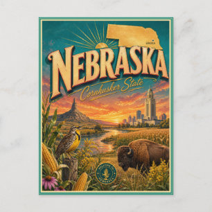 Postal de recuerdo de viaje retro de Nebraska