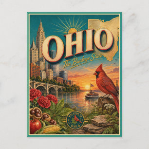 Postal de recuerdo de viaje retro de Ohio