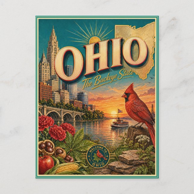 Postal de recuerdo de viaje retro de Ohio (Anverso)