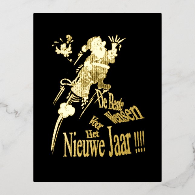 Postal de Relieve metalizado dorado de Champagne S (Anverso)