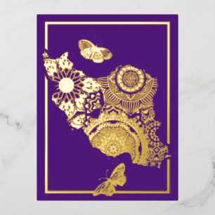 Postal de Relieve metalizado Eid Mobarak en persa