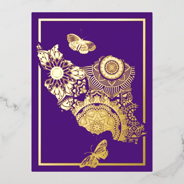 Postal de Relieve metalizado Eid Mobarak en persa (Anverso)