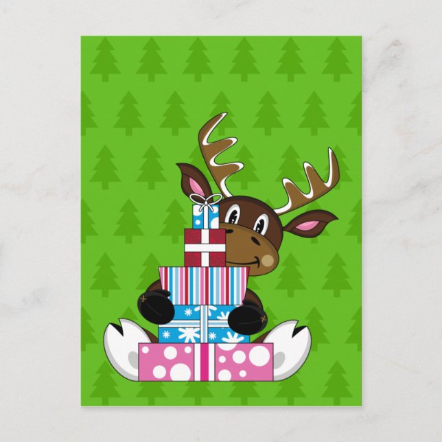 Postal de renos con regalos (Anverso)