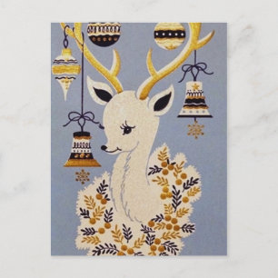 postal de renos de Navidad retro vintage