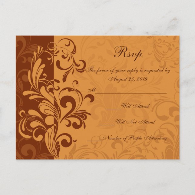 Postal de respuesta RSVP de Swirl Warm Golden Otum (Anverso)