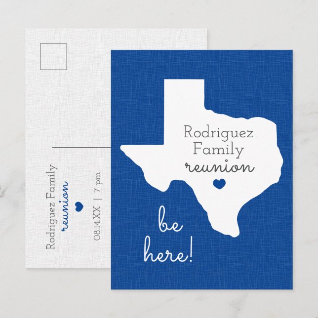 Postal de Reunión Familiar del Estado Azul de Texa (Anverso / Reverso)