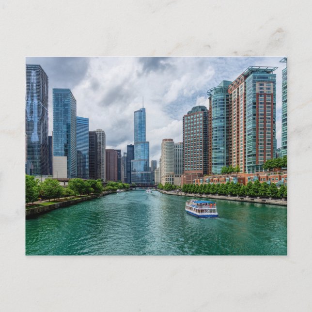 Postal de Río Chicago y Torre Trump (Anverso)