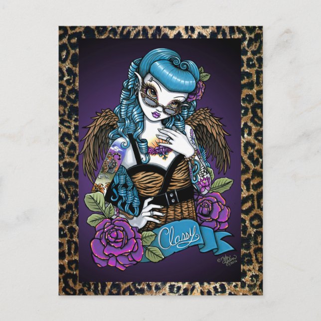 Postal de Rockabilly Baby Tattoo Leopard Angel (Anverso)