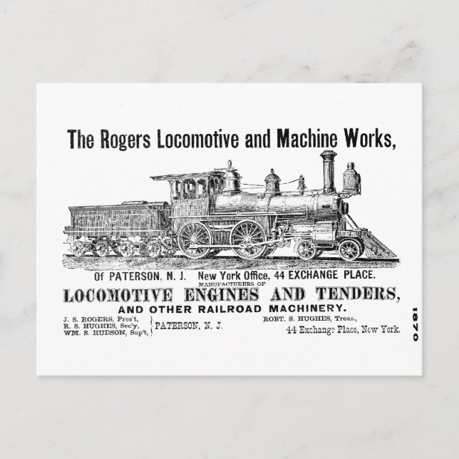 Postal de Rogers Locomotive Works (Anverso)