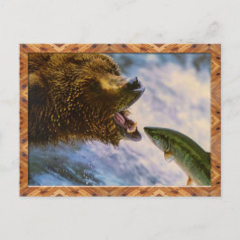 Postal de Salmón con Cabeza de Acero con Oso Grizz