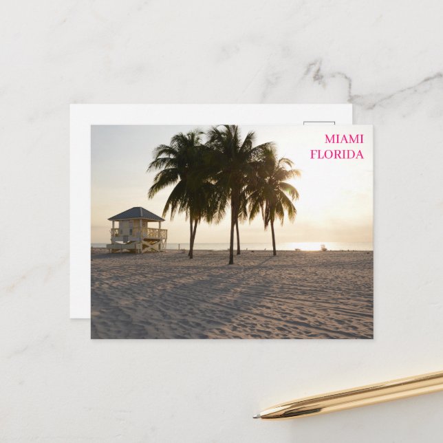 Postal de Salvavidas de Miami Florida Beach Palms (Anverso/Reverso In Situ)