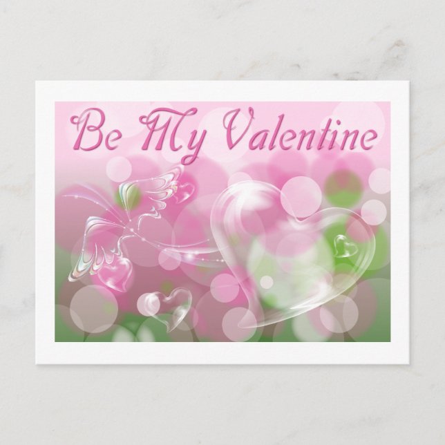 Postal de San Valentín Corazón de Vidrio y Maripos (Anverso)