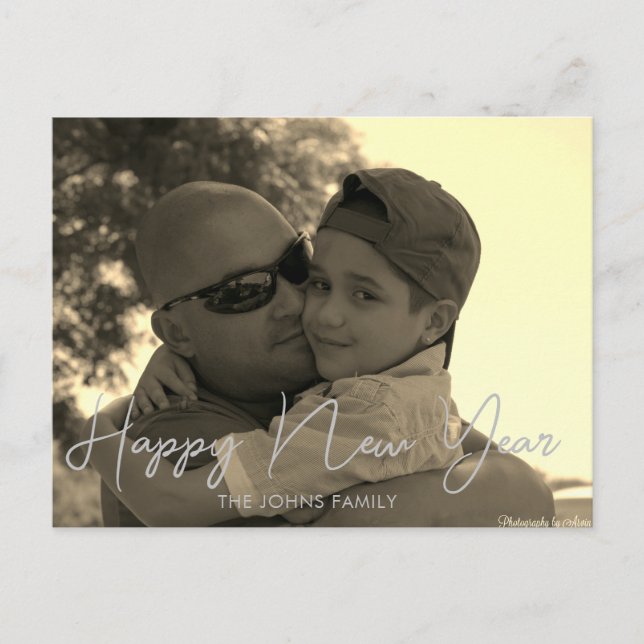 Postal de Sepia 2023 Feliz Año Nuevo minimalista (Anverso)