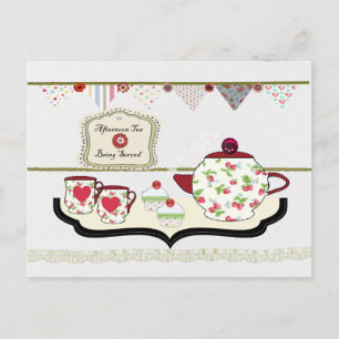 Postal de Shabby Chic Cute Tea Fiesta