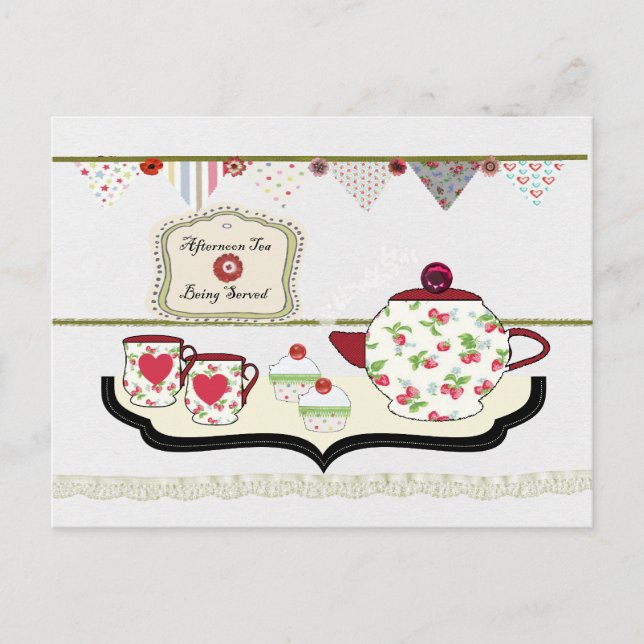 Postal de Shabby Chic Cute Tea Fiesta (Anverso)