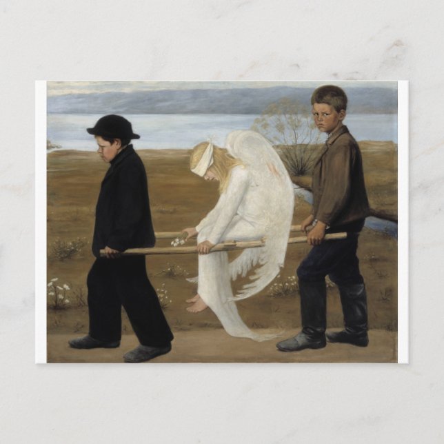 Postal de Simberg sobre el Ángel Herido (Anverso)