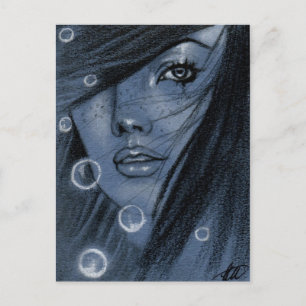 Postal de sirena azul Bubbles