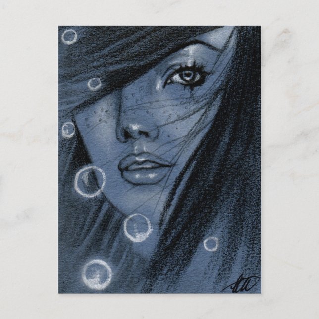 Postal de sirena azul Bubbles (Anverso)