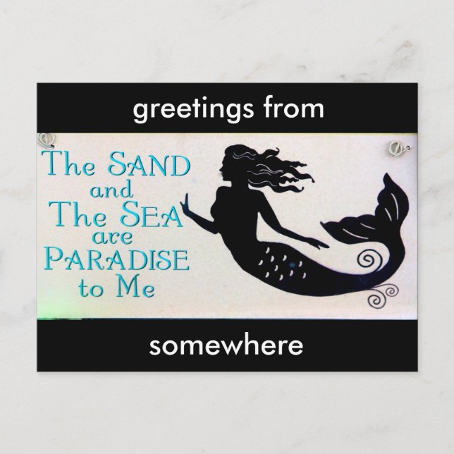 postal de sirena de arena y mar (Anverso)