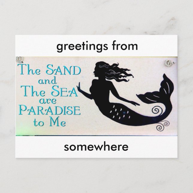 postal de sirena de arena y mar (Anverso)