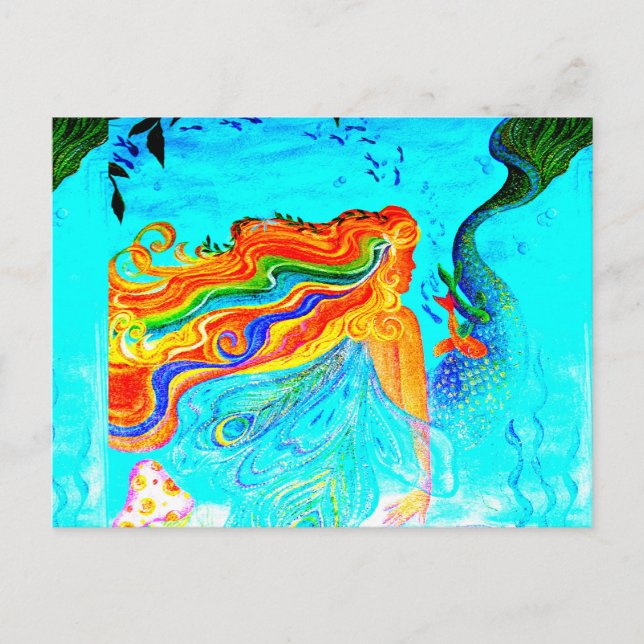 postal de sirena de cabello de arco iris (Anverso)