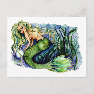 Postal de sirena verde de la Bonito de la Perla