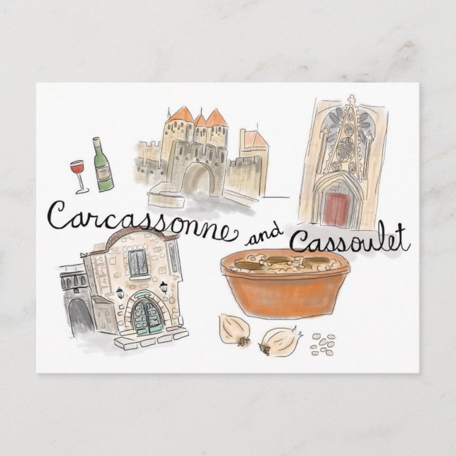 Postal de sketch de viajes: Cassoulet en Carcasson (Anverso)