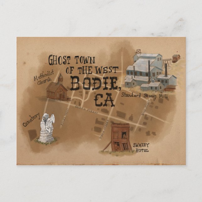 Postal de sketch de viajes: Ghost Town of Bodie CA (Anverso)