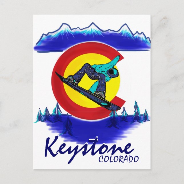 Postal de snowboard verde azulado Keystone Colorad (Anverso)