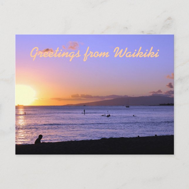 Postal de sol de la playa de Waikiki (Anverso)