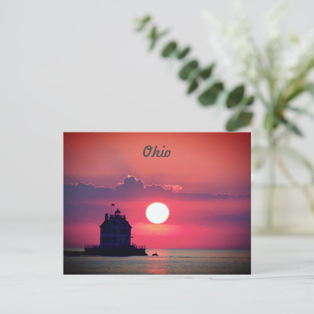 Postal de sol del lago Ohio (Anverso de pie)