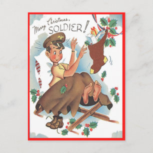 Postal de soldado de Navidad Vintage Military Merr
