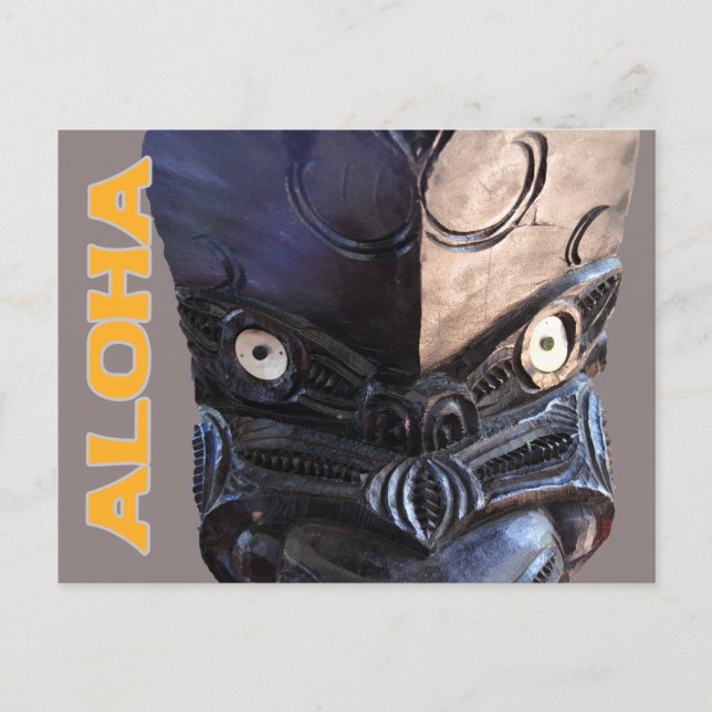 Postal de tallado en tiki hawaiano (Anverso)