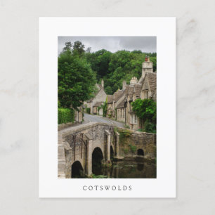 postal de texto blanco de Costwolds town Castle Co