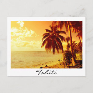 Postal de texto blanco para el atardecer en Tahití