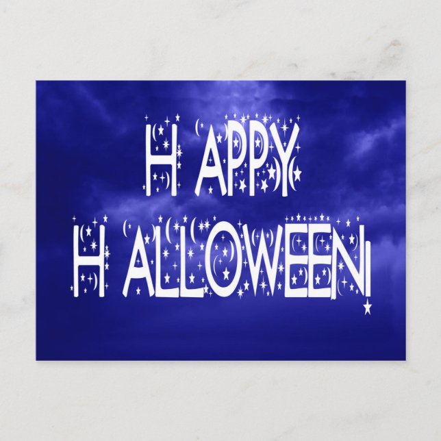 Postal de texto Blue Happy Halloween de la noche (Anverso)