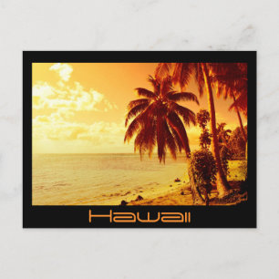 postal de texto negro con atardecer en Hawái