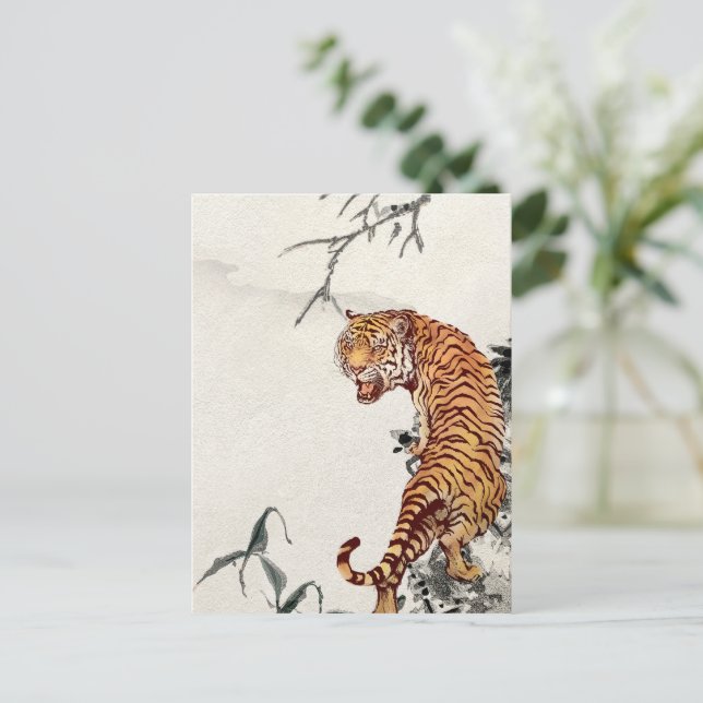 Postal de tigre de época | Arte de animales salvaj (Anverso de pie)