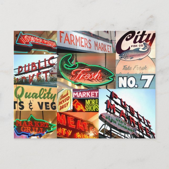 Postal de tipografía del mercado público de Seattl (Anverso)