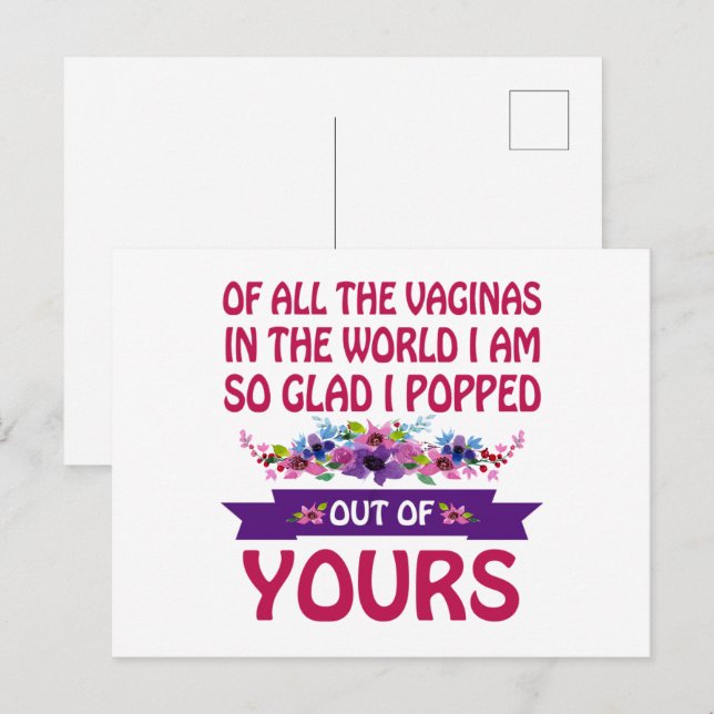 Postal De todas las vaginas del mundo que saqué de la tuy (Anverso / Reverso)