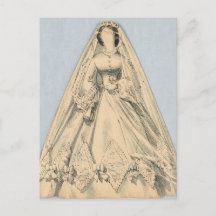 Postal de traje de novia con papel de Jenny Lind